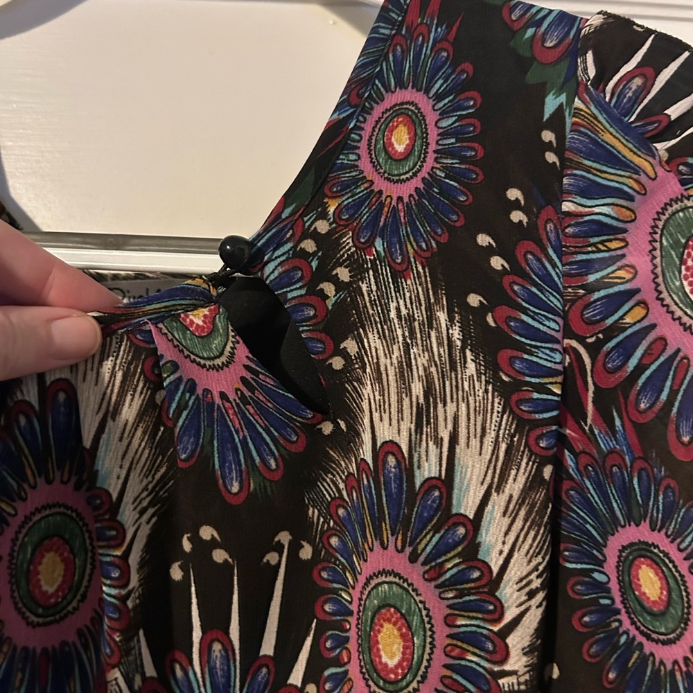 Multi-Colored, Patterned Mini Dress With Waist Tie - image 2